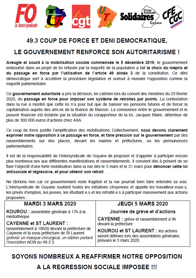 Appel intersyndical 3 et 5 mars 2020